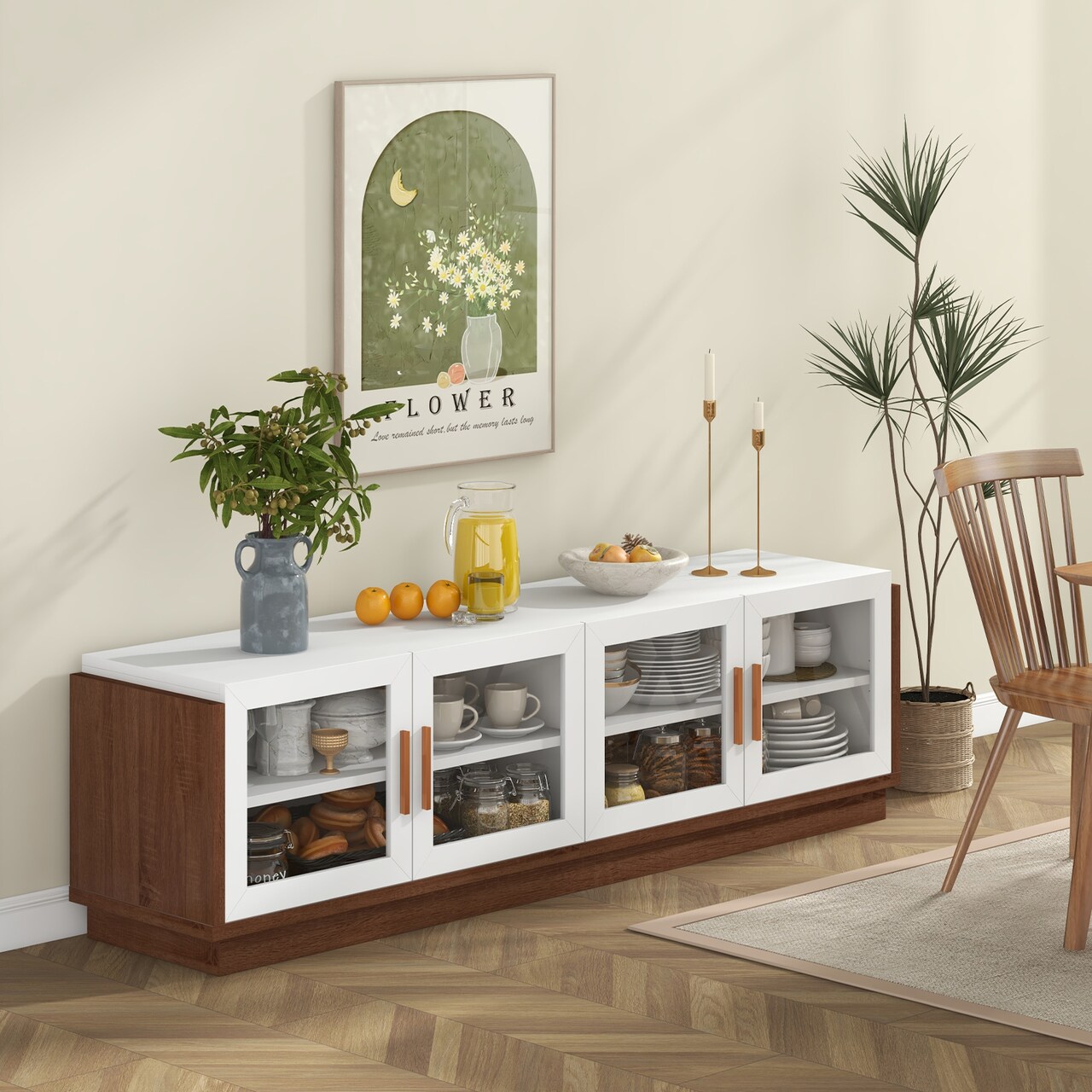 70 Inch Large TV Stand with Multi-Functional 4-Door Cabinet and 2 Adjustable Shelves